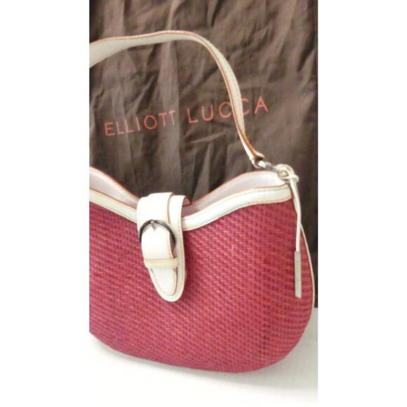 Pink Wicker Handbag Rattan White Leather Handle Buckle Elliott Lucca Colorful - Picture 3 of 13